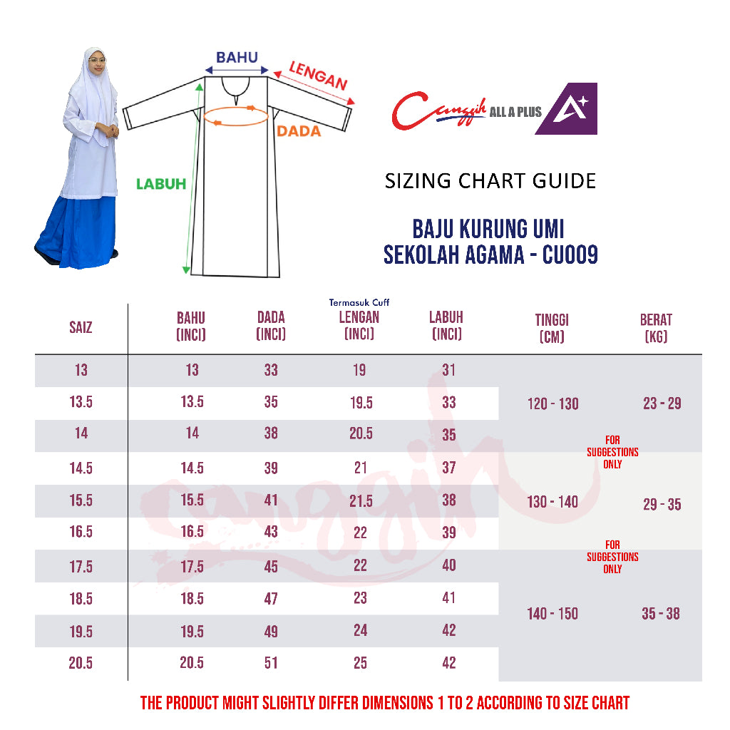 Canggih Baju Kurung Umi Sekolah Agama - White - CG-CU 009