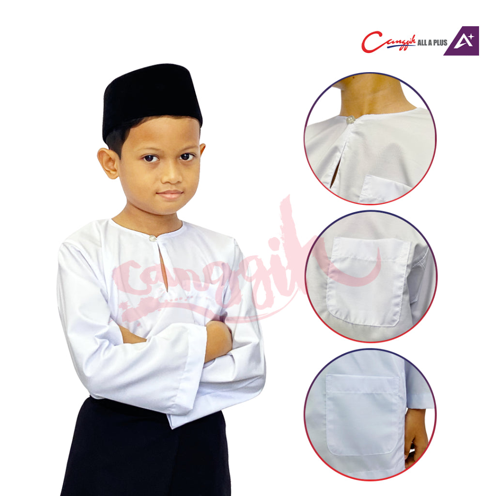 Canggih Baju Melayu Johor Sekolah Agama Lelaki - White - CG-BJ 401