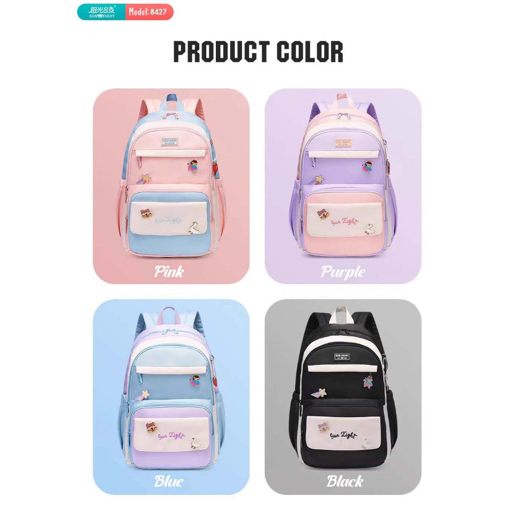 Sun Eight Kidoz School Backpack Light Cute Fashion Big Capacity Multi Compartment Side Bottle Pocket | 199 Days Warranty